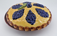 Vintage Portuguese Ceramic Blueberry Pie Plate Cover Pie Keeper Handpainted Dish