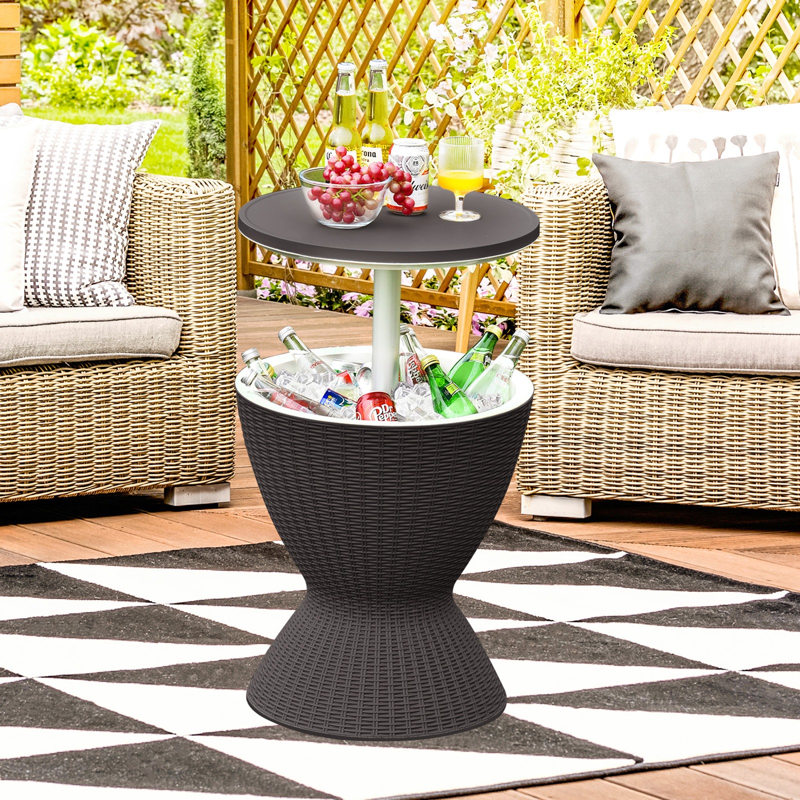 Bucket Cool Bar Side Table W/ Retractable Tabletop Black