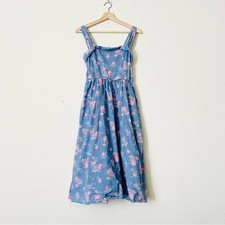 LoveShackFancy SIZE 2 Carmine blue floral sleeveless midi dress in Faded Denim