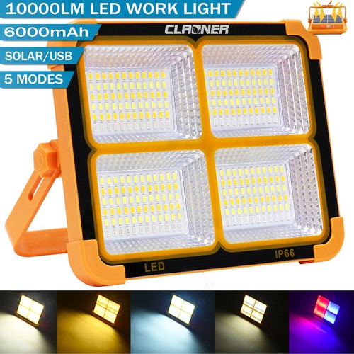 120W Solar Rechargeable Work Light With Stand - 10000LM, 144 LED, 4 Modes, IP66 Waterproof Portable Flood Light For Emergency, Camping, Repair