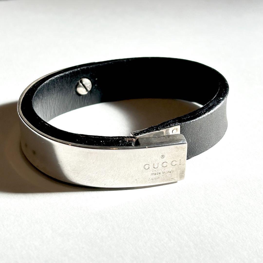 アクセサリー GUCCI Logo Black Patent Silver Bangle GUCCI Garden Sterling Silver Black Aureco Finish Bangle