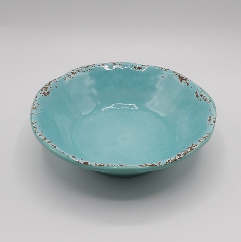 TOMMY BAHAMA MELAMINE CEREAL BOWLS RUSTIC CRACKLE TURQUOISE SPATTERED BROWN S/4 - Picture 15 of 18