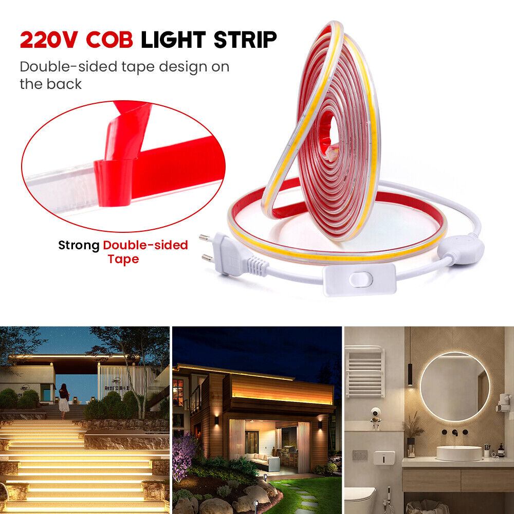 220V Streifen COB LED 230V Leiste Band Stripe Lichterkette Lichtschlauch Dimmbar