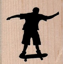 Silhouette Skate Boarder 2 1/4 x 2 1/4" Rubber Stamp, Skate Boarding Stamp