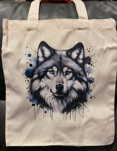 Arctic Wolf Piercing Blue Eyes Canvas Tote Bag Double Stitched Handles Free Post - Picture 2 of 9