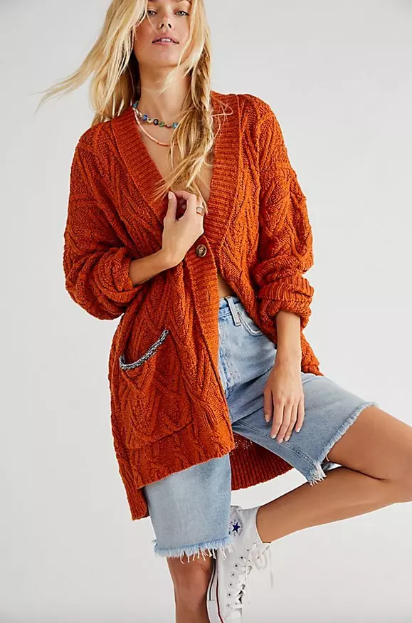 Free people orange best sale cardigan
