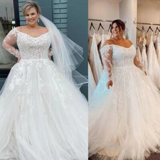 Plus Size Wedding Dresses Long Sleeves Off Shoulder Lace Appliques Bridal Gowns