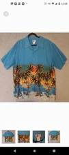 Cherokee Waikiki Wear Hawaiian Shirt Adult L Blue Beach Island Palm Trees Men's