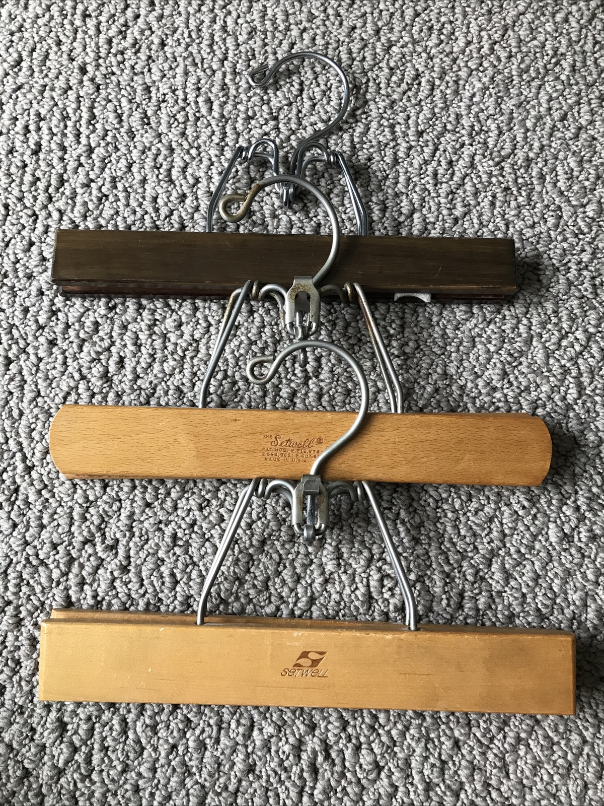 Vintage Setwell Wood Hangers Clamp-Style Pants Hanger (4) And one ...