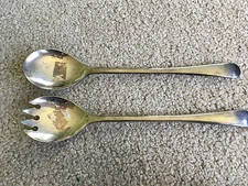 Vintage Silver Plated ITALY Salad Serving Spoon and Fork Set LONG 9.5" long