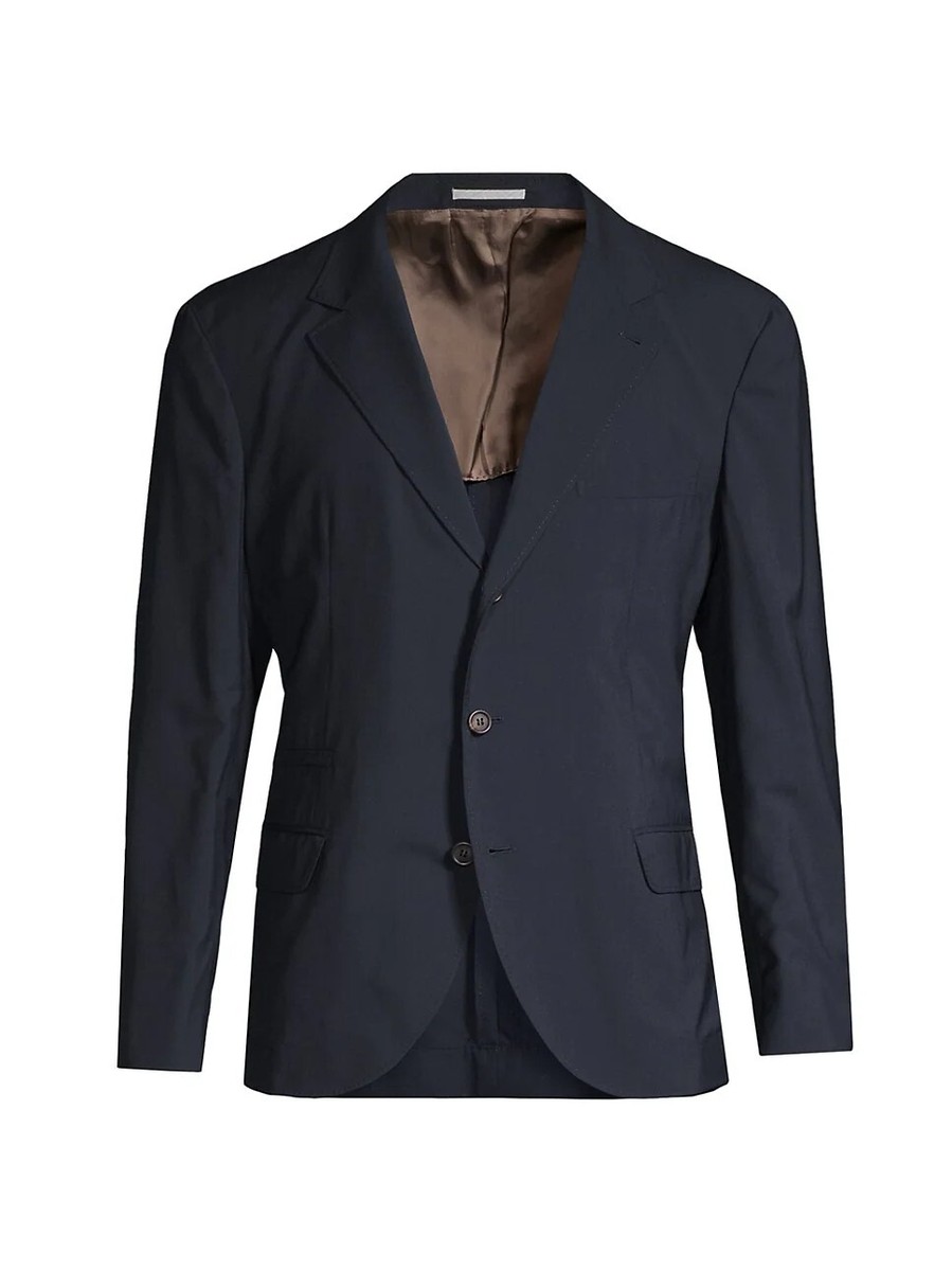 【関税&送料込】Brunello Cucinelli Blazer Brunello Cucinelli Three-Button Navy Travel Blazer Jacket