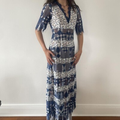 blue and white patchwork dress Blue and white patchwork long cake dress – Canstoregirls main image 1