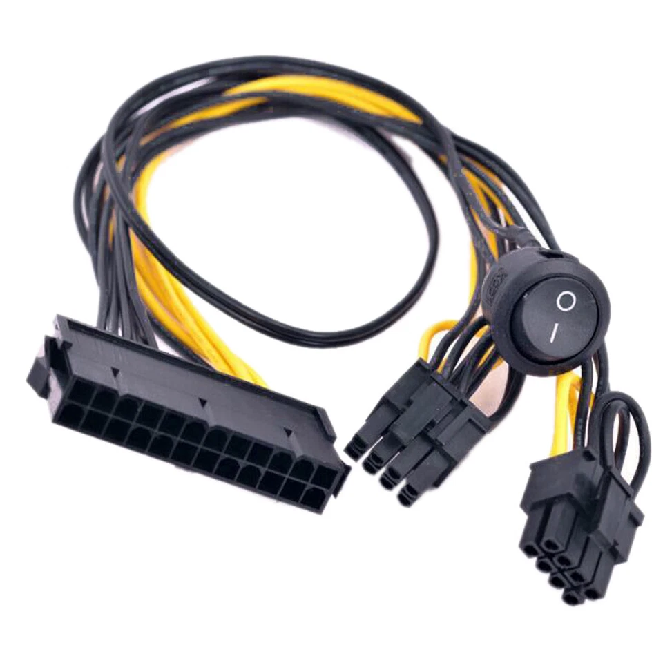 ATX 24 Pin to 2 Port PCIe 6+2 Pin 8 Pin 6Pin Power Cable + On Off Switch DZ fit - Image 2 of 4
