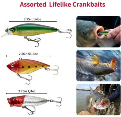 Fishing Lures Kit for Freshwater Bait Tackle Kit for Bass Trout Salmon |  eBay