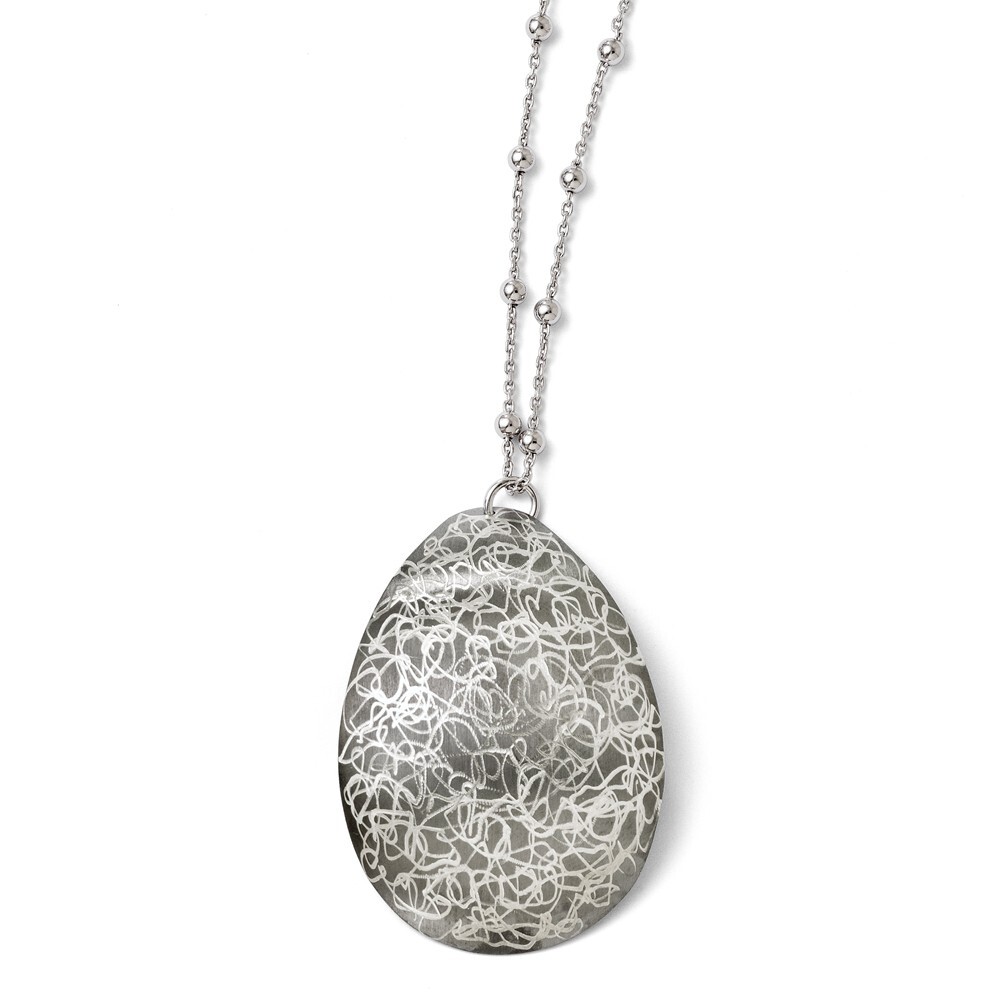 Sterling Silver, Black-Plated & Etched Finish Oval Necklace, 16-18 in-image