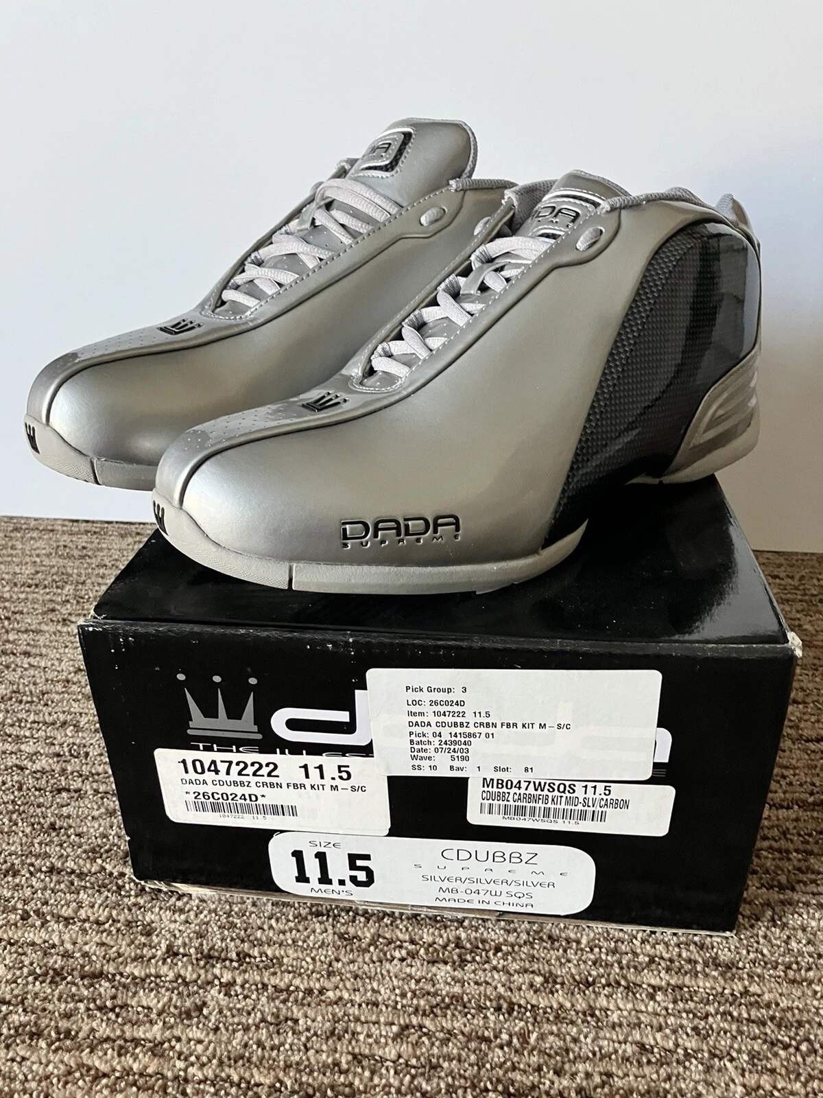 Chaussures en fibre de carbone argent DADA Supreme CDubbz Chris Webber taille 11,5 DS