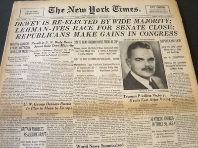 1946 NOVEMBER 6 NEW YORK TIMES - DEWEY IS RE-ELECTED BY WIDE MAJORITY - NT 5914