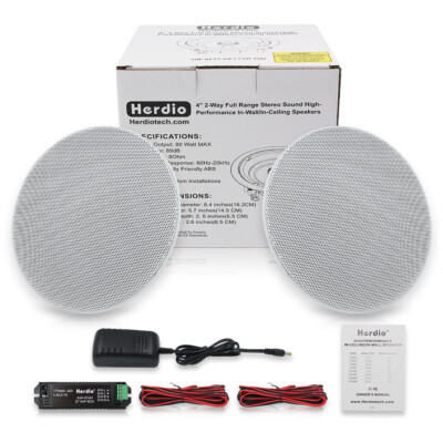 Herdio 2 Pack 2-Way Bluetooth Ceiling Speakers 160W for Bedroom Living Room