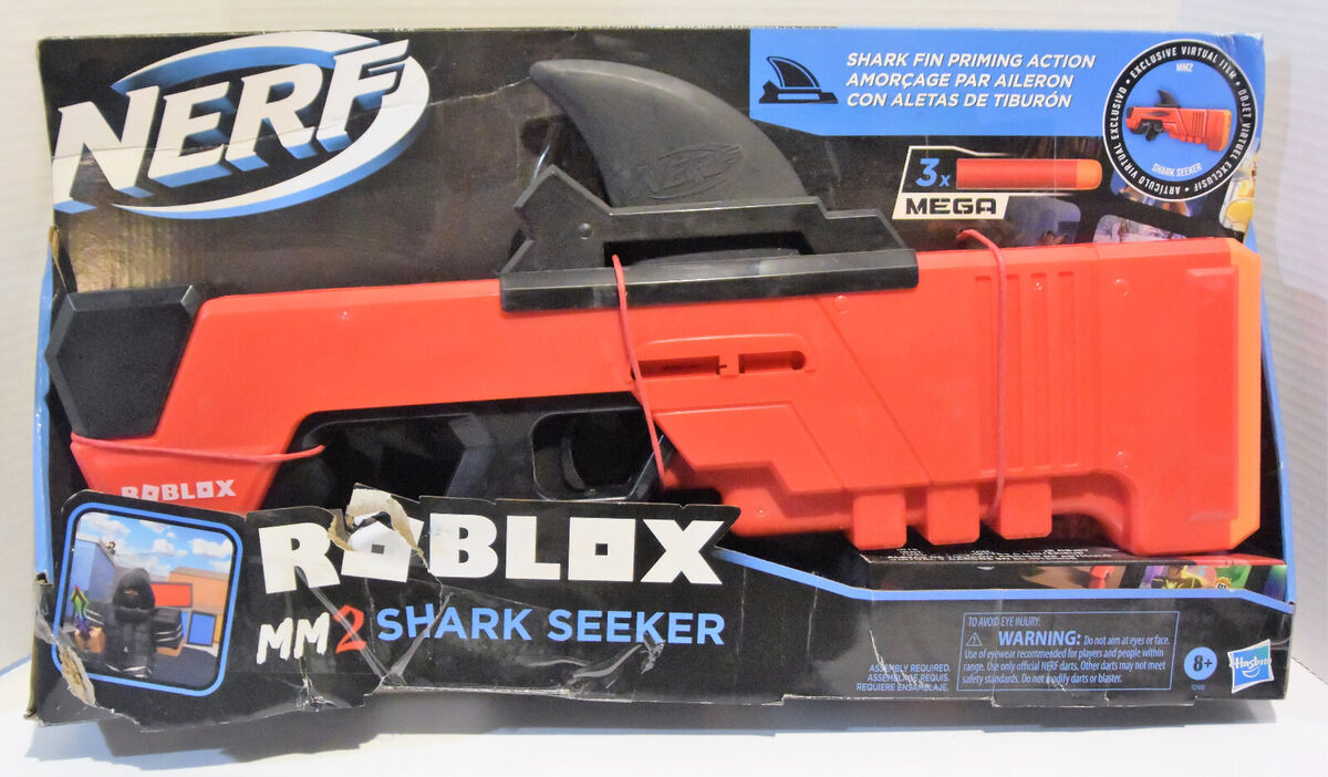 Hasbro Nerf Mega Roblox MM2 Shark Seeker Toy. Comes with 3 Mega Darts