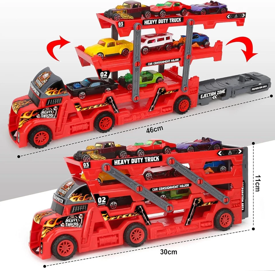 Kinder LKW Spielzeug Transporter mit Mini Autos, Straßenschilder, Auto Spielzeug - Bild 3 von 4