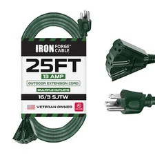 IRON FORGE CABLE 25 Foot Outdoor Extension Cord with 3 Electrical Power Outle...