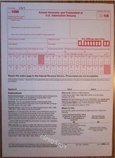 2018 IRS Tax Form 1096 Annual Summary and Transmittal (for 1099's to IRS)