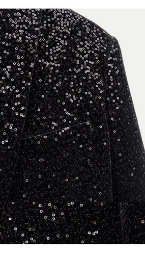 ZARA NEW WOMAN ZW COLL. FITTED BLAZER WITH SEQUINS JACKET BLACK Size XS 9455/108 - Picture 6 of 6