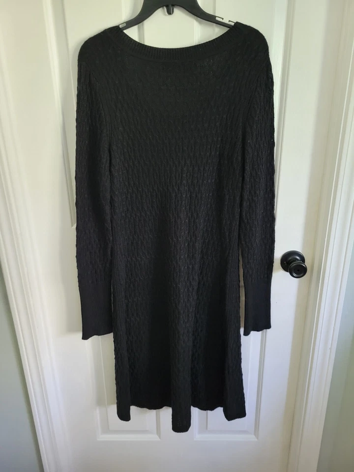 Vestido suéter feminino Peruvian Connection preto gola redonda midi LS tamanho grande - Imagem 3 de 3