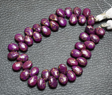 Perles naturelles Mojave violet cuivre turquoise lisse forme poire 7X10 MM 7"