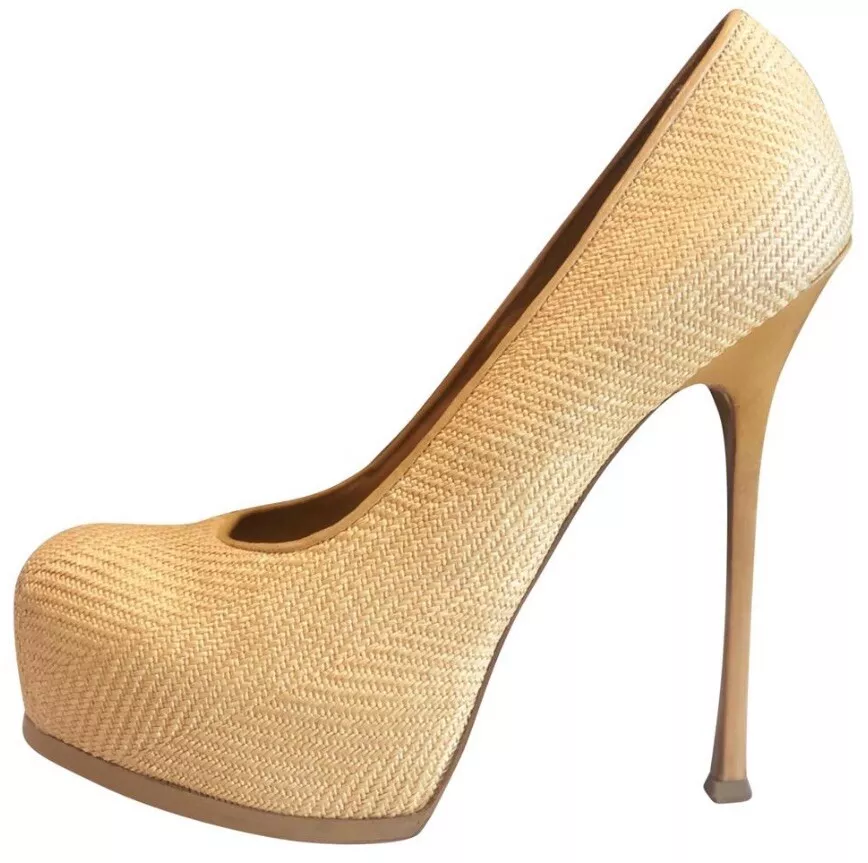 YSL Yves Saint Laurent Tribtoo Woven Yellow Natural SZ 40 10 eBay