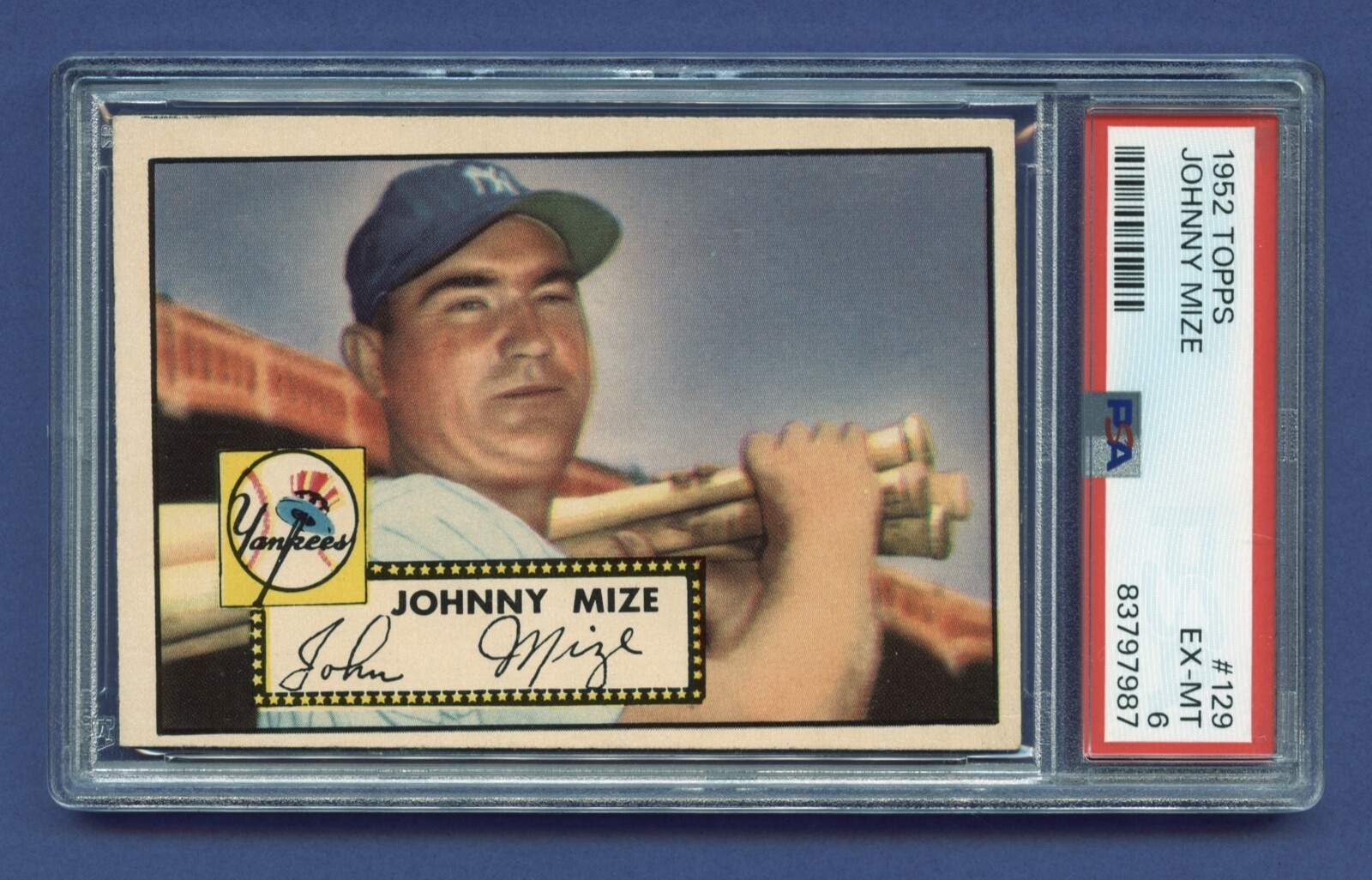 1952 JOHNNY MIZE PSA 6 EX-MT TOPPS HOF NEW YORK YANKEES VINTAGE BEAUTY #129 RZC