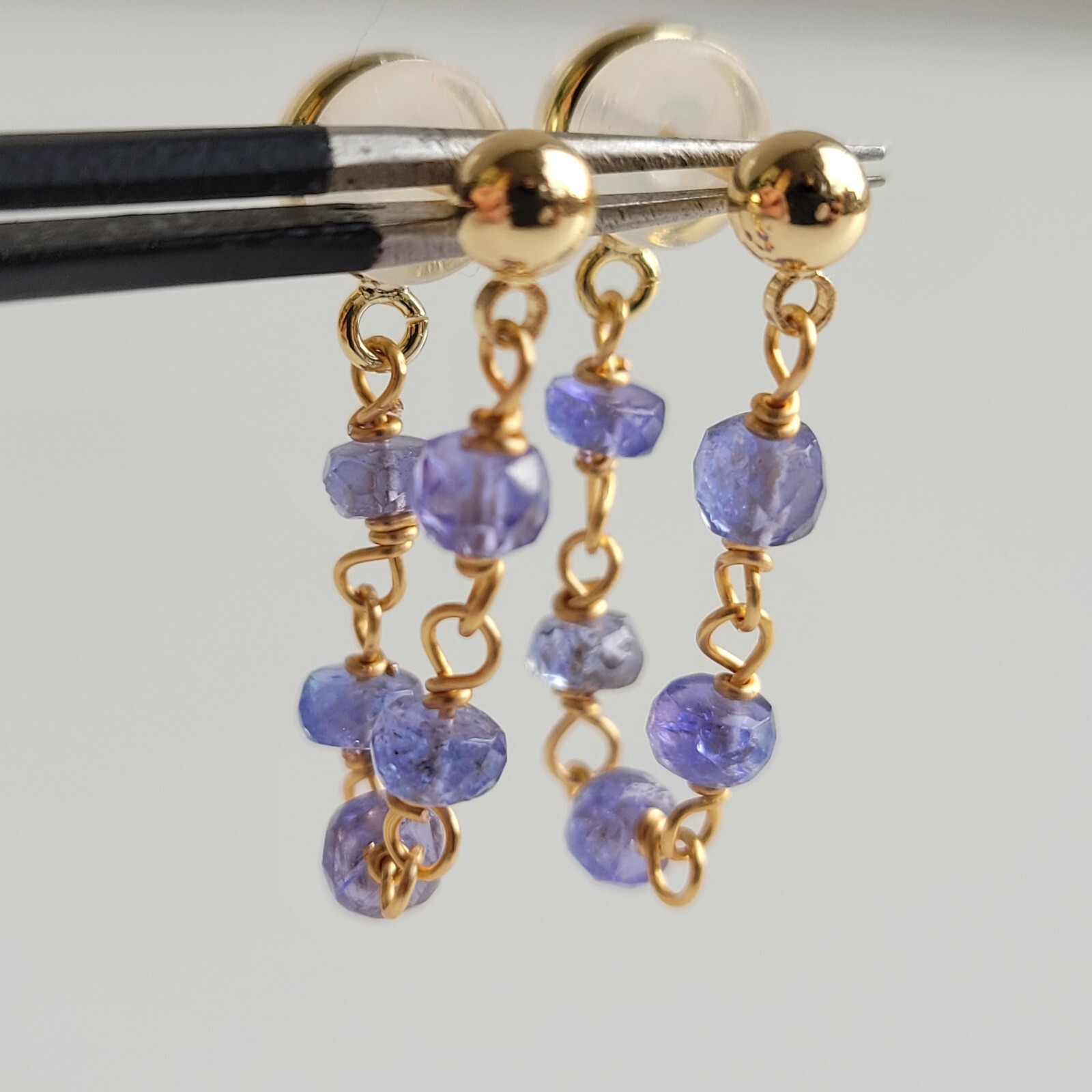Boucles d'oreilles tanzanite véritables et argent pl or jaune fait main #1388