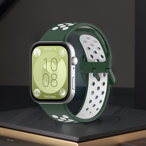 Two-Color Silicone Strap Breathable for Huawei Watch Fit 3 (Dark Green White)