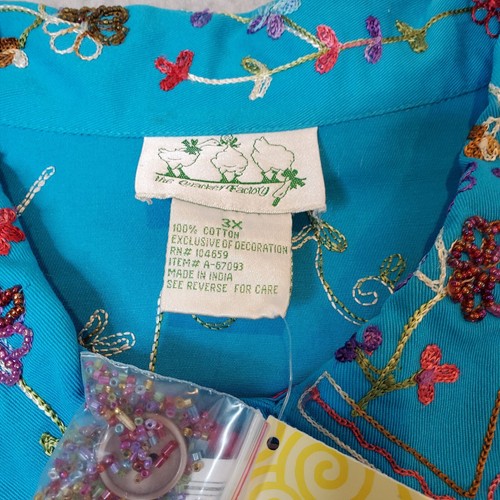 QUACKER FACTORY Jacket 3X Floral Butterflies Embroidered Blue Beaded Vintage - Picture 4 of 20