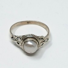 Real White Pearl Sterling Silver 925 Ring Size 8 Intricate Band Design RB1-2