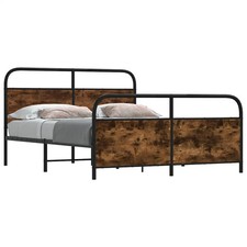 Image of WALPLUS Smoked Oak Metal Bed Frame 160x200 cm King Size No Mattress