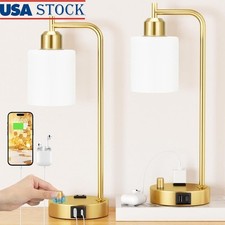 Dimmable Bedside Table Lamp Set W/ USB Ports  2 LED Bulbs Bedroom Office