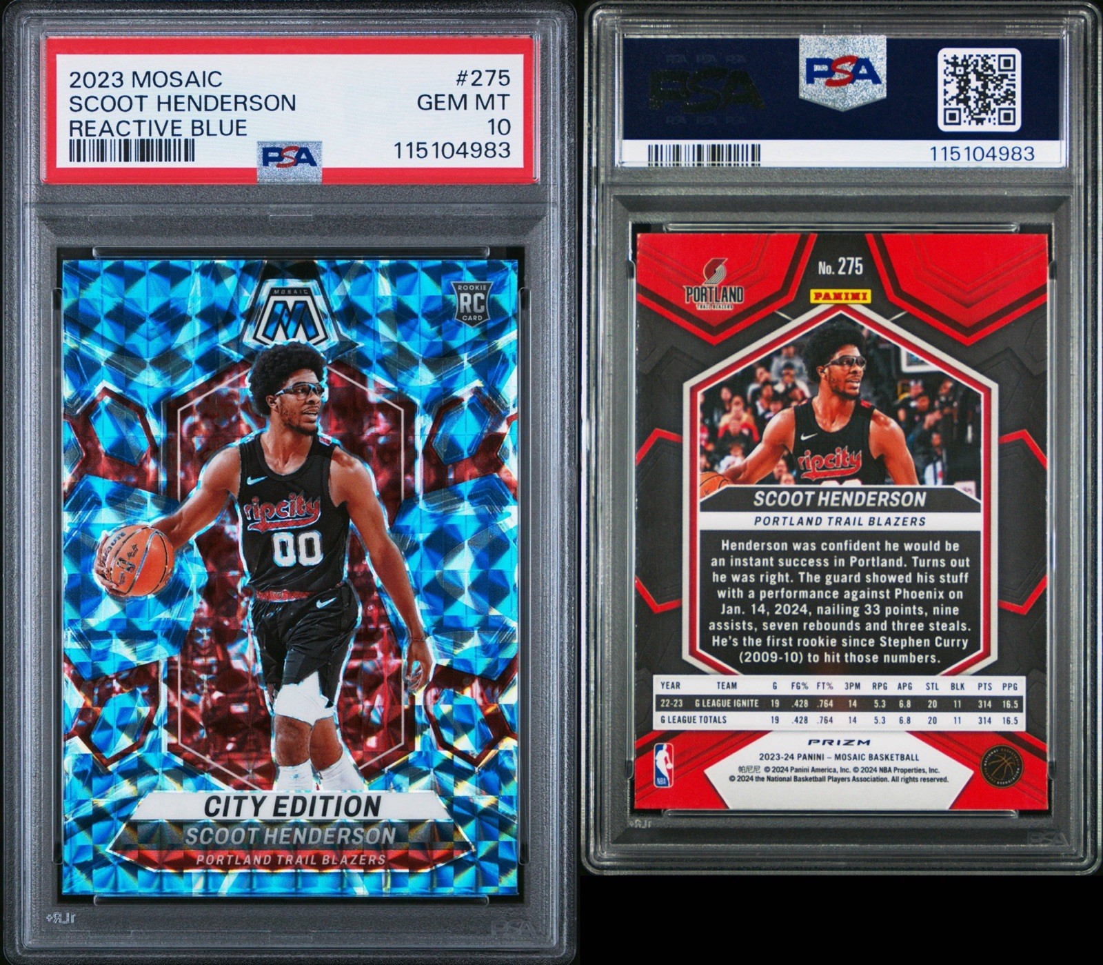 2023 Panini Mosaic #216 Scoot Henderson Reactive Blue PSA 10 Rookie RC