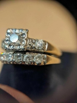 Art Deco Style Lab Created Diamond 14K Yellow Gold FN Wedding Bridal Ring Set