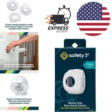 Child Safety Door Knob Covers White 3 Pack Ambidextrous Durable Plastic Design