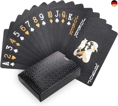DEN JOYOLDELF Joyoldelf Schwarzer Spielkarten, 100% Wasserdichtes Pokerkarten Plastik Profi
