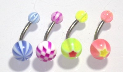 14g 7/16 Belly Ear Ring Pink Green Star Burst Balls Blue Purple Beach Balls Sexy