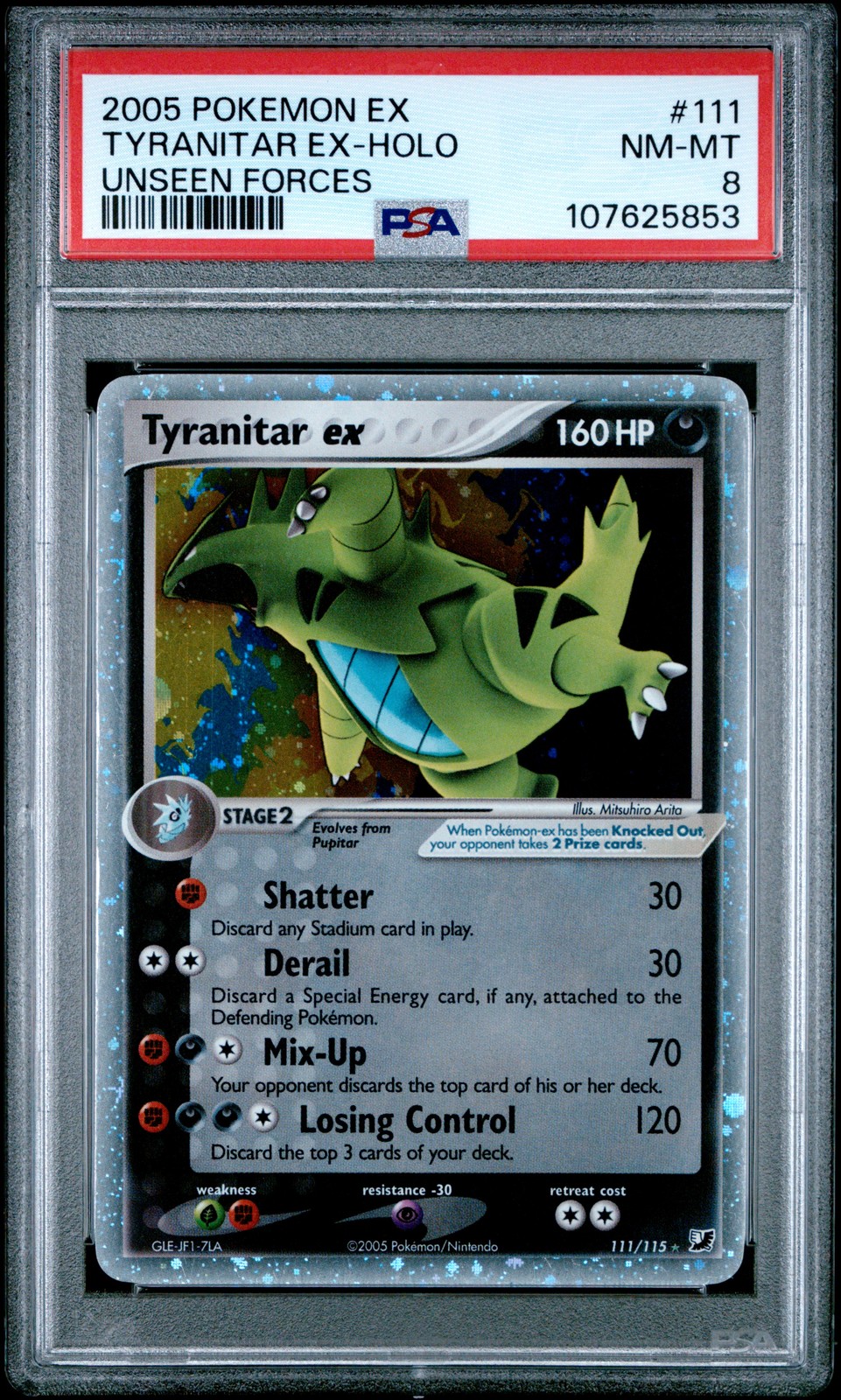 2005 POKEMON EX UNSEEN FORCES #111 TYRANITAR EX-HOLO PSA 8