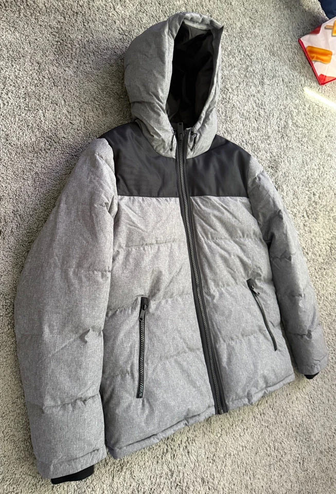 NUEVO DKNY Para Hombres Gris Mixto Media PUFFER Cremallera Frontal CAPUCHA ABRIGO ABRIGO Chaqueta L Foto 2 de 4