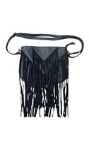 Boho Chic Black Fringe Crossbody Bag Purse NWT Western Festival Hippie Shoulder