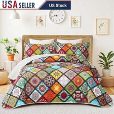 Bohemian Patchwork Quilt Set Lightweight Microfiber Bedspread All Season New