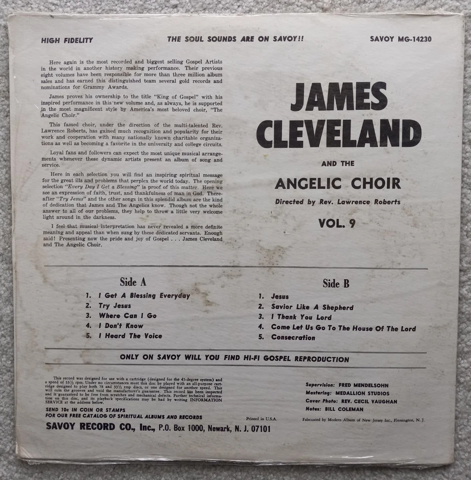 JAMES CLEVELAND angelic choir volume nine SAVOY 14230 black gospel SEALED LP - Image 2 of 2