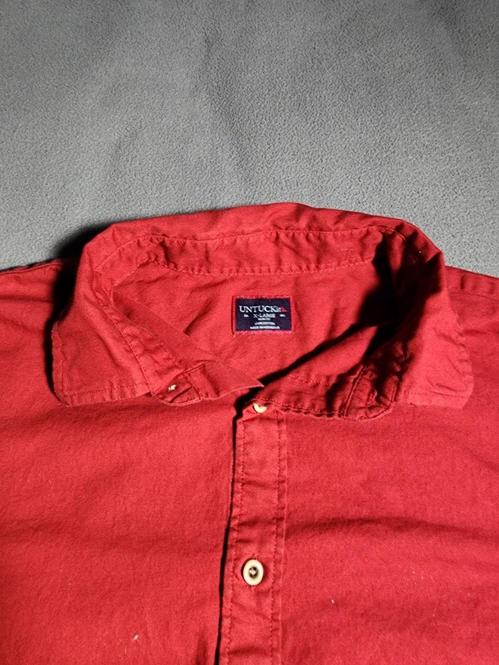 Untuckit Shirt Mens XL Slim Fit Red Button Up Short Sleeve Collared Cotton - Image 4 of 4