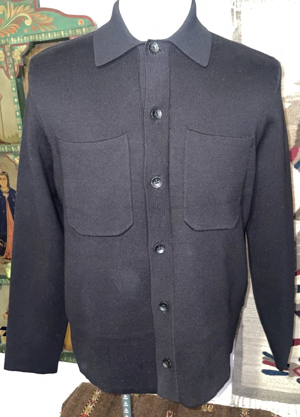 NEW Rag & Bone Hunter Black Cotton Compact Knit Shirt Jacket Sz M NWT $428 - product detail image 4