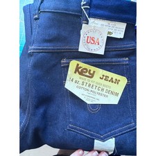 Vintage Key Industries Mens 32x34 Stretch Denim Jeans Made in USA Bootcut Indigo